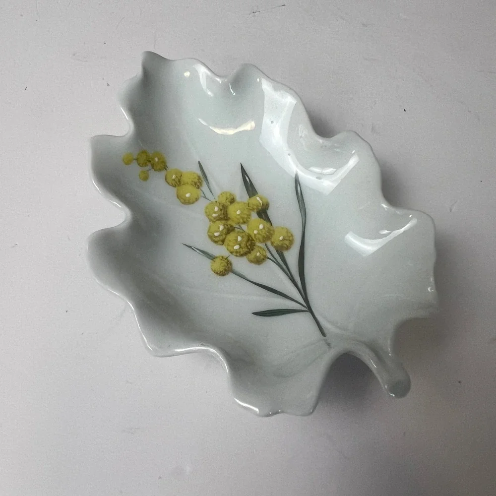 Chamart Limoges Trinket Dish VTG Scalloped Candy Yellow Leaf Floral French Decor